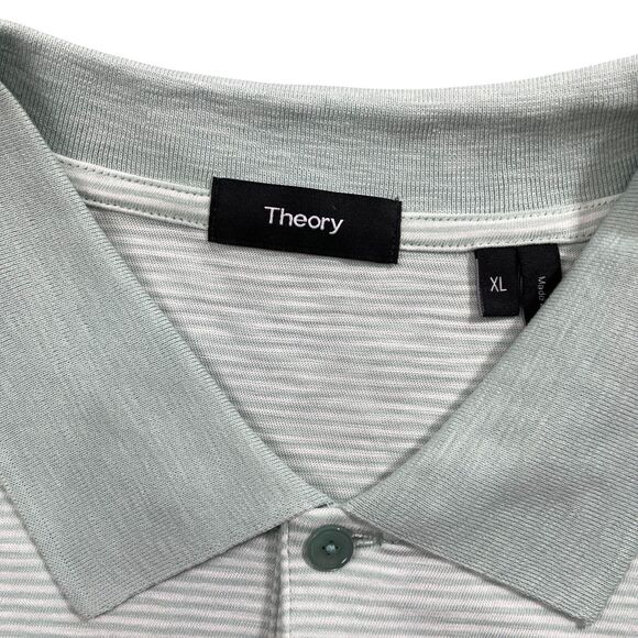 Theory XL Men's Green Stripe Polo Short Sleeve 100% Cotton 1/4 Button Up - Picture 3 of 6